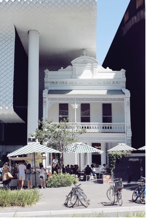 White Townhouse converted to Cafe in Melbourne